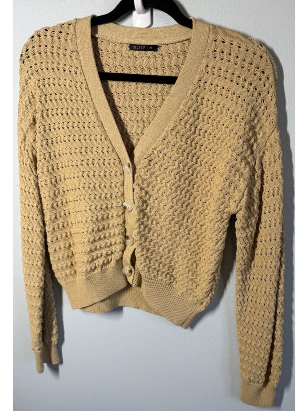 MOTF Womens Medium Beige Chunky Knit Cardigan Cozy Boho Cottagecore Sweater
